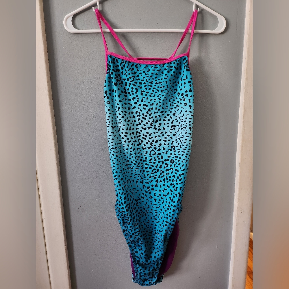 Speedo Turquoise and Magenta Animal Print One Piece Swimsuit